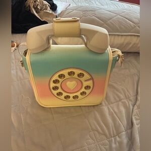 Novelty Rotary Telephone Crossbody Bag Pastel Faux Leather Retro Purse